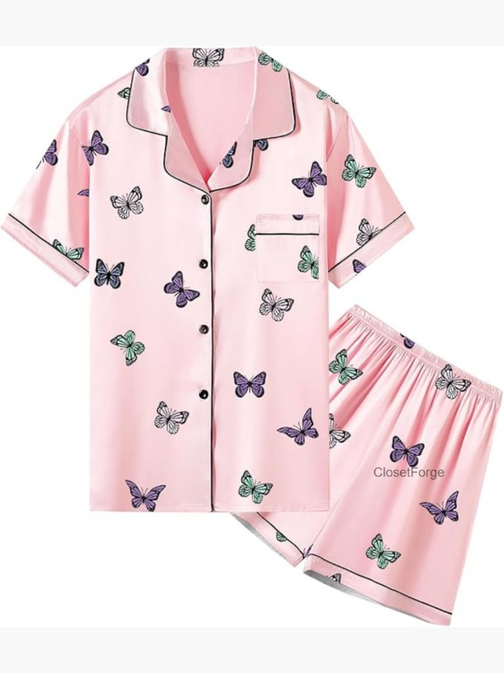 Kids & Women Satin Pajama Set - 2 Piece Button Down & Shorts - Big Kid